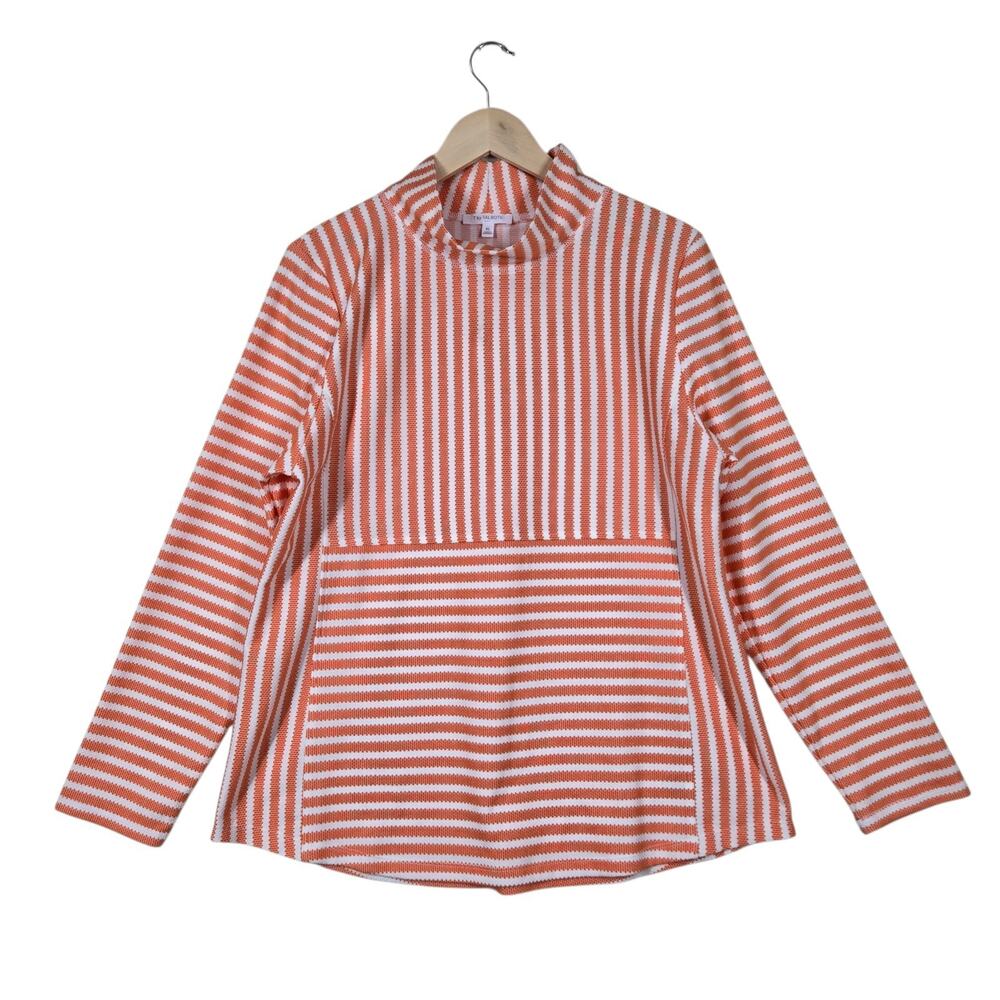 NWT T For Talbots Top XL Orange White Striped Funnel Neck Pullover Coastal Chic